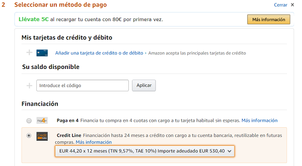 aplazar pago amazon
